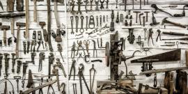 Wall of hand tools. Photo by Lachlan Donald.